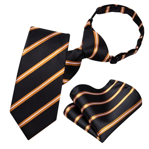 Image of Barry.Wang Boys Ties School Pre-Tied Kids Necktie Handkerchief Clip Set Uniforms Child Ties for 8-14 Years Wedding Party