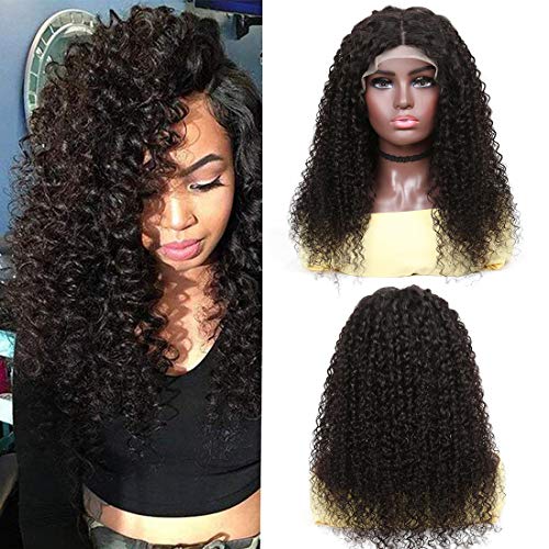 YYONG 13x6 Lace Front Wigs Human Hair Pre Plucked Bleached Knots Kinky Curly Long Black T U Part Glueless Wigs for Black Women Cheap Brazilian Hair Wig 16 Inch