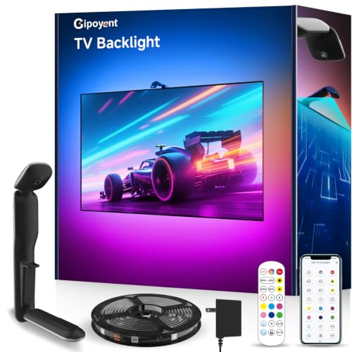 Image of GIPOYENT TV LED Lights with Camera, 20.34FT RGB Backlights Sync to Screen for 65-100 Inch TVs, Smart App Control, Music Sync Color Changing LED Strip Lights for Gaming, Movies, Bedroom