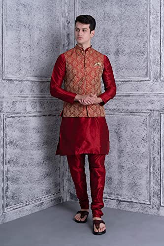 Image of Uri and MacKenzie Men's Silk Blend Kurta Pajama with Designer Ethnic Nehru Jacket /Modi Jacket