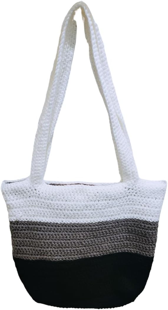 Shoulder Handbag Crochet Tote, Crochet Tote Bag, Lined Crochet Shoulder Bag, Crochet Tote Bag, Handmade Beach Crochet Shoulder Bag (Medium, Black, Gray, White)