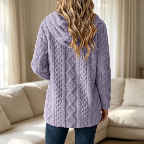 Jackets for Women Casual Fuzzy Fleece Sherpa Jackets Warm Cozy Cardigan Sweater Purple L - image 4