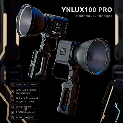 Image of Yongnuo YNLUX100 Pro Handheld Continuous Output Lighting, 120W COB LED Video Light with Bowens Mount, 2700-6500K Bi-Color CRI95+ Wireless Remote, for Portrait Wedding Outdoor Shooting YouTube Videos