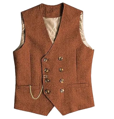 Mens Vintage Dress Vest for Men Double Breasted Blend Groomsmen Waistcoat For Wedding Banquet