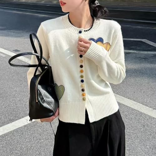 FindThy Women’s Embroidered Heart Cardigan Sweater Cute Crewneck Long Sleeve Button Down Knitted Cardigan Coat4