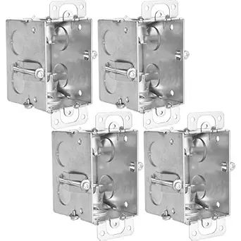 2-1/2'' Deep Switch Box, 1-Gang Metal Electrical Box, Length 2.5'', Width 4.22'', Height 2.63'', Seven 1/2'' Knockouts, with 4 MC Cable Clamps, Capacity 12.5 Cubic Inches (Pack of 4)