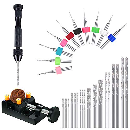 ManLee 37 Pcs Hand Drill Bits Set Include Micro Mini Twist Drill Bits Precision Pin Vise for Wood Jewelry Plastic Craft Carving DIY Drilling Electronic Assembling