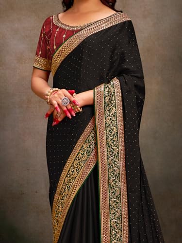 Image of AKHILAM Women's Pink Satin Silk Embroidered Saree with Unstitched Blouse Piece (SANCHI3001 SUM Parent)