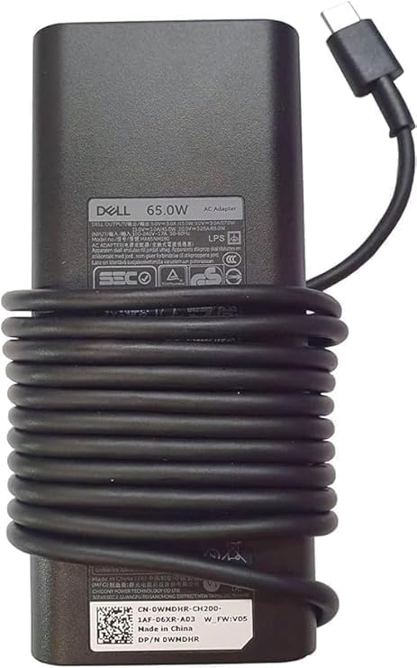 Image of Power Cable & Dell Original 65W USB Type-C Adapter for Laptop, Latitude 5289 5290 7389 7390 7400- Black