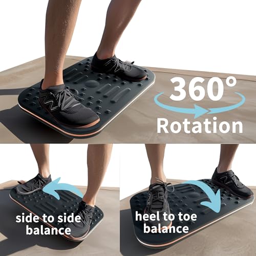Image of 2-In-1 Standing Desk Balance Board & Foot Mat, Black | Adult Under Desk Dual-Sided Balance Board with 360-Degree Swivel Wobble,Anti-Fatigue & Foot Massage Design for Home Office