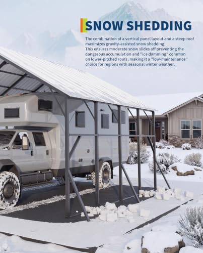 Image of Garvee 20x20x14 ft Metal Carport Kit, Vertical Roof Car Port for 2 Cars | 120 Steep-Pitch Roof for Snow Shedding / 173 inch High-Clearance RV & Tractor Shelter / Heavy-Duty Reinforced Frame