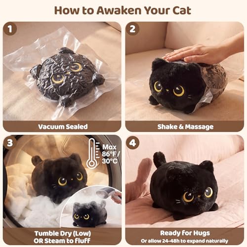 Mewaii Schwarze Katze Plüschkissen 20CM Weiches Kawaii Kuscheltier für Kinder,Niedliches Katze Plüschtier,Perfektes Kuschelkissen und Geschenk