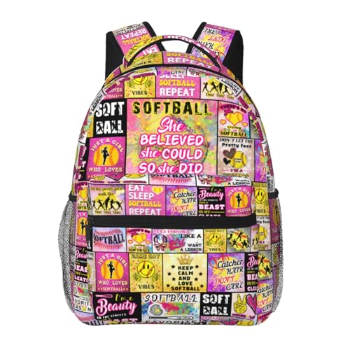 Softball Backpack School Backpacks Durable Softball Bookbag Casual Sport Daypack Travel Bag for Kids Girls Adults Gifts 16 Inch