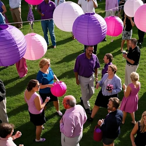Image of Purple Pink Paper Lanterns Decorative 15pcs Party Hanging Decorations for Bachelorette Wedding Birthday Baby Shower Graduation Anniversary Lavender Themed Room Decor