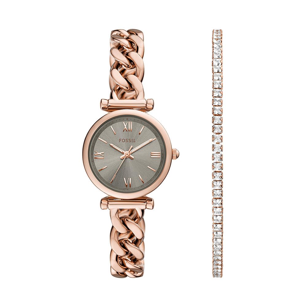 FOSSIL Carlie Watch for Women, Rose Gold Tone Quartz Three Hand Movement with Stainless Steel Strap