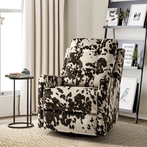 Image of HULALA HOME Recliner Chair Modern Printed Fabric for Living Room, Wingback Rocker Recliner Sofa Comfy Armchair 360 Degree Swivel, Nursery Rocking Chairs with Adjustable Backrest & Footrest/Brown