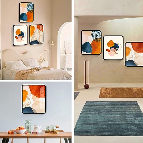 SERIMINO Framed Abstract Wall Art for Living Room Boho Wall Decor Navy Blue Orange Terracotta Pictures Modern Nordic Minimalist Artwork for Bedroom Bathroom Kitchen Paintings for Home Decorations