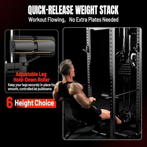 Image of Mikolo F4 2.0 Power Cage with Dual-Track Smooth Pulley System, 1200LBS Power Rack with Leg Hold-Down for Heavy LAT Pulldowns