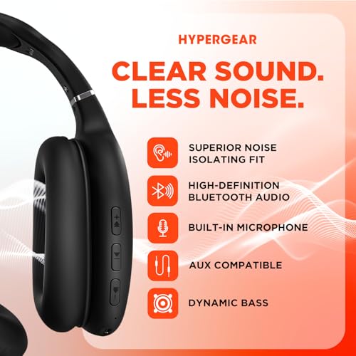 Image of HyperGear Over-Ear Headphones - Wireless Bluetooth Headphones with Noise Isolation, Built-in Mic, Soft Memory Foam Cups for All-Day Comfort, Black
