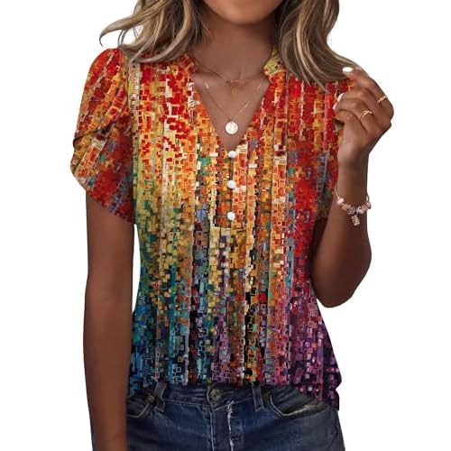 Rapbin Womens Spring Summer Petal Short Sleeve Tops V Neck Tunic Business Work Blouses Fashion 2026