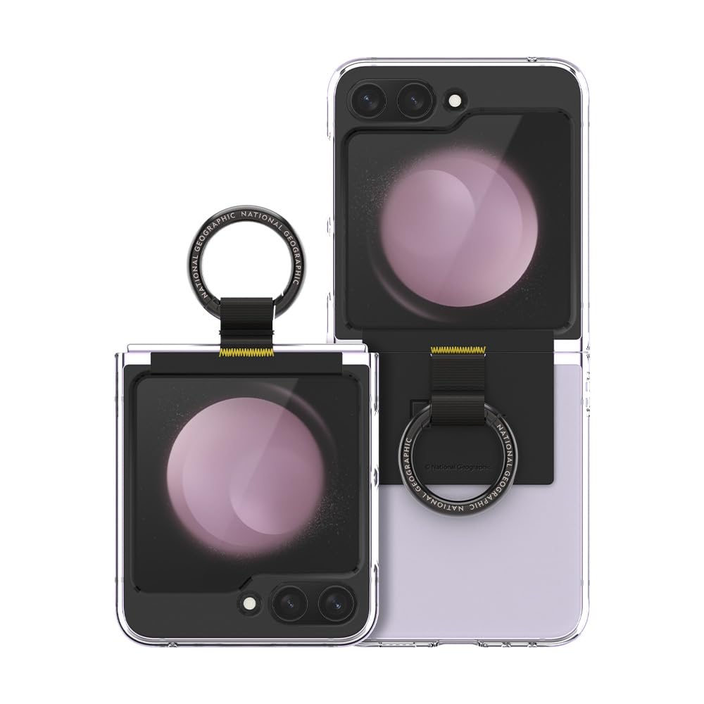 National GeographicRing Strap Crystal Slim Fit Case V2 Galaxy Z Flip5 with Black Ring Strap - Transparent