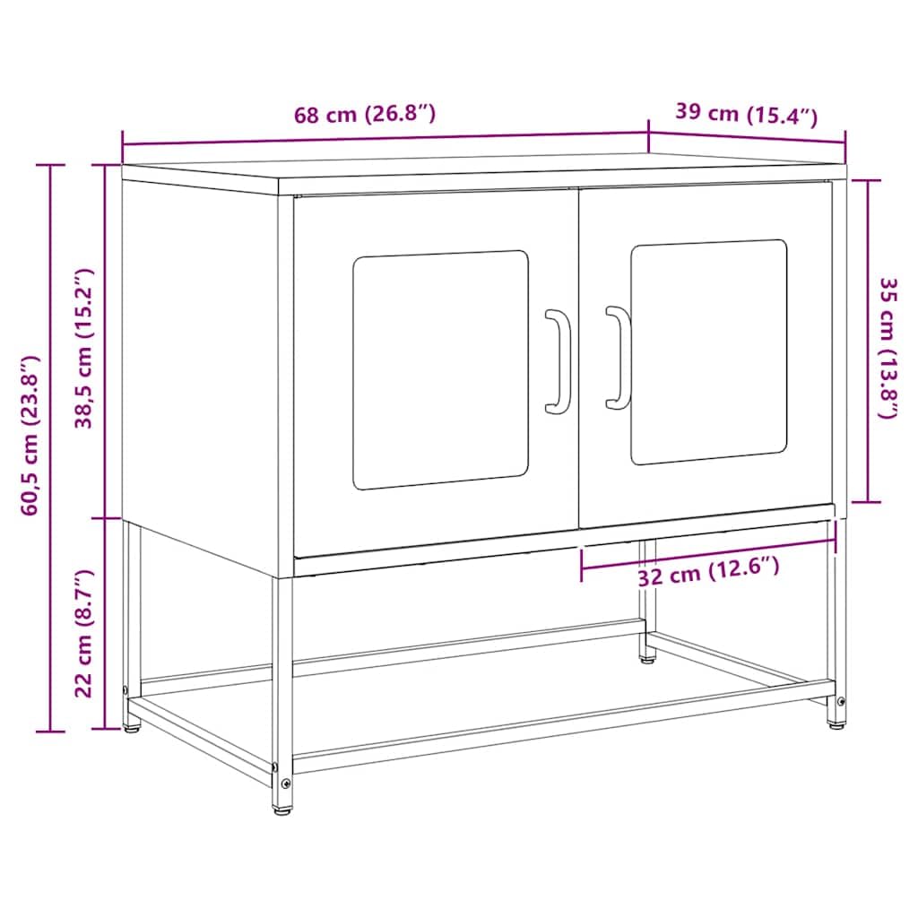 Mobile TV antracite in acciaio laminato a freddo, 68 x 39 x 60,5 cm, con vano portaoggetti, maniglie e piedini in metallo, per soggiorno, camera da letto, gaming e home theatre