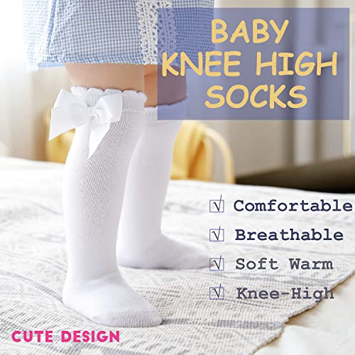 Marchare Baby Girls Knee High Socks Baby Girls Bow Stockings Cotton Uniform Stockings Dress Socks 5 Pack,0-5T2
