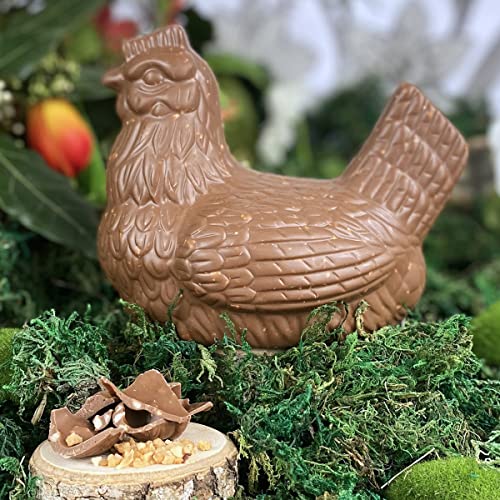 Moulage chocolat PAQUES LA POULE JOSEFINE chocolat lait éclats de noisettes170g - chocolat de Pâques - Fabrication 100 % artisanale et Française - chocolat lapin poule cloche poussin oeuf