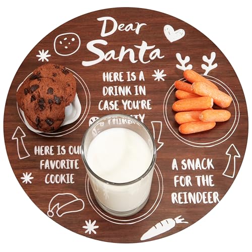 Santa Cookie Plate Wooden Christmas Eve Treats for Santa Board Santa Tray for Milk Cookies and Carrot Reindeer Snack Plate for Holiday Celebration Christmas Table Decoration Holiday Home Decor