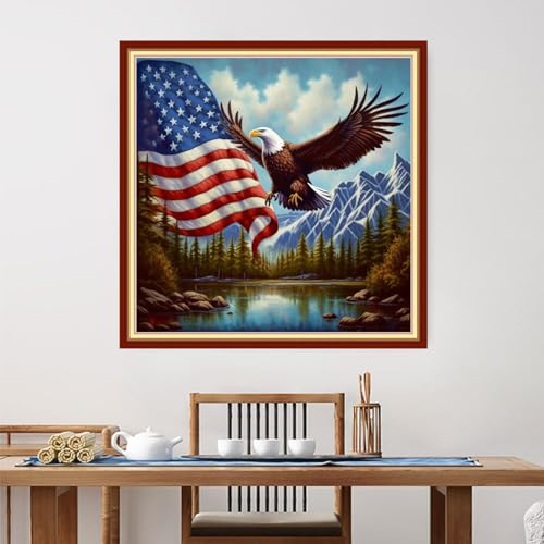 Image of Foxdiviy Stamped Cross Stitch Kits for Beginners Full Range of Cross Stitching 11 CT Printed Cross Stitch Kits for Adults Cross Stitch Patterns Needlepoint Kits-National Flag Owl 18x18 inch