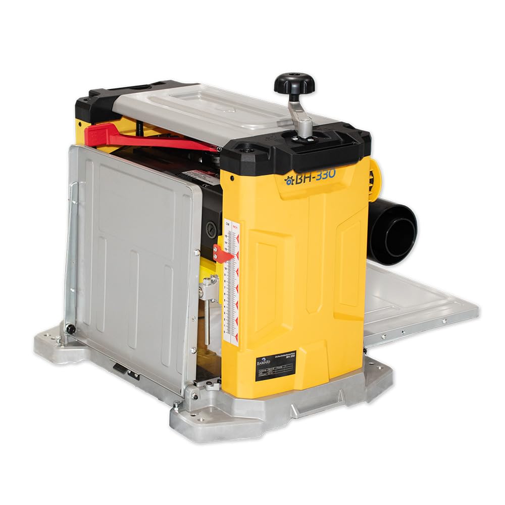 BAMATO Dickenhobelmaschine BH-330 | mit 3 Hobelmessern | 330mm Hobelbreite | neue Messerwelle | 1800 W Motor | 152mm Durchlasshöhe | Klappbare Auf-/Abnahmetische | Dickenhobel Maschine Werkstatt