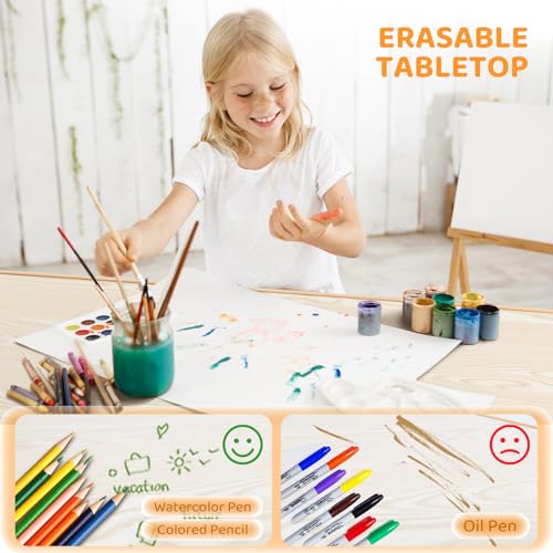 JOYMOR-Height-Adjustable-Kids-Table-and-4-Chairs-Set-Toddler-Table-and-Chair-Set-for-Kids-2-8-Suitable-for-Crafts-and-Study-2-Pen-Boxes-Graffiti-Tabletop-Anti-Slip-Chair-Legs-Beige JOYMOR Height Adjustable Kids Table and 4 Chairs Set Toddler Table and Chair Set for Kids 2 8 Suitable for Crafts and Study 2 Pen Boxes Graffiti Tabletop Anti Slip Chair Legs Beige