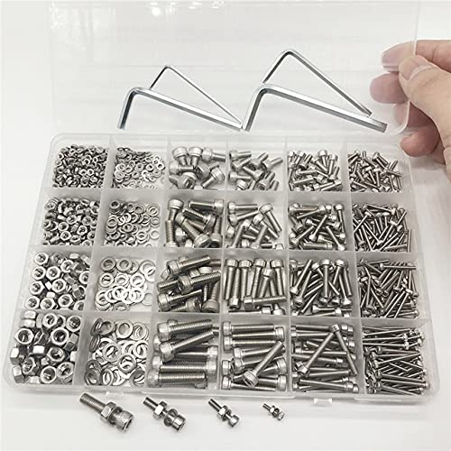 1060 Stück/BoxHex Innensechskantschrauben Set M2 M3 M4 M5 304 Edelstahl Flache Rundkopfschrauben Schrauben Dichtung und Muttern Sortiment Kit-Zylindrisch 1060 Stück