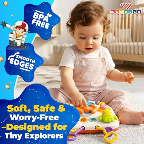 Image of Wembley Toys for 1+ Year Old | Montessori Busy Board for Toddlers 1-3 Years | Sensory Activity Toy with Spinning, Sliding & Fine Motor Skill Activities | Learning Toy for Boys & Girls | Birthday Gift