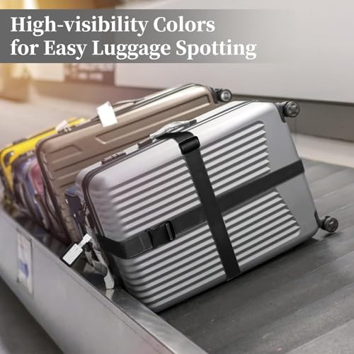 Image of Luggage Straps,2 Pack Adjustable Luggage Straps for Suitcases and Tags Set 2 Straps, 2 Tags,Extends Life of Bag (Black)