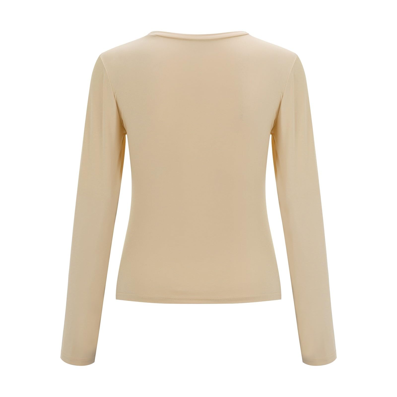 sous Vetement Thermique Femme Invisible Slim fit Crop Top Femme Manches Longues Sexy Tee Shirt Femme Court Amincissante Haut Chic et Elegant Soiree Quotidien Couleur Unie Ideal Tops (Beige, XL)
