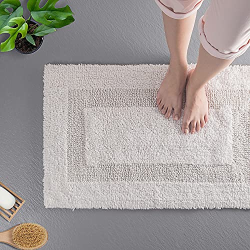 Image of SPREAD SPAIN Cotton Luxury Reversible Bathmat Super Absorbent Bathrug (40 x 60 CM White)