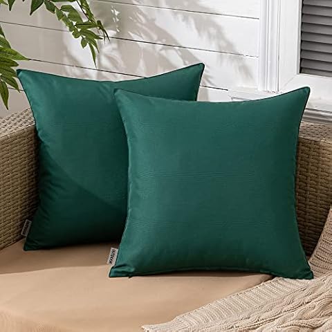 comvi Dark Green waterproof cushions with covers included sets 4 (2 Cushion Covers +2 Cushion Inserts) outdoor cushions for garden furniture -Oxford Fabric outdoor pillows 45cm x 45cm filled Cover
