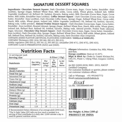 Image of Chokola Signature Dessert Square Chocolate Hamper - Premium Sponge Cake Enrobed in Dark Chocolate (Brownie) with Assorted Flavours & Nuts | Luxury Chocolate Gift Box for Festivals Celebrations (180g, 12 pcs)
