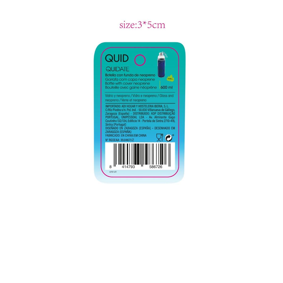 Quid Quidate Botella Transporte Vidrio con Funda Neop 0,60l Sodo No Apto Microondas Reciclable