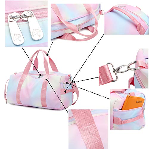 Weekender Duffel Sport Gym Bag Women Travel with Shoe Compartment Wet Pocket (Rainbow Pink)