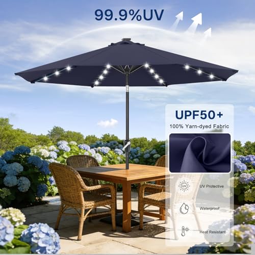Image of ABCCANOPY Durable Solar Led Patio Umbrellas with 32LED Lights 11FT (Deep Blue)
