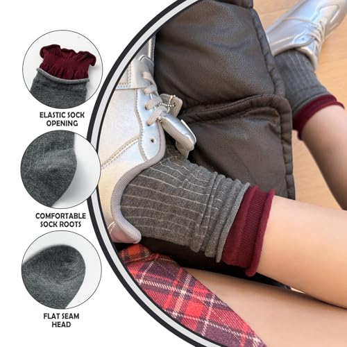 Women's 4 Pairs Frilly Ruffle Ankle Socks Soft Breathable Cute Turn Cuff Socks2