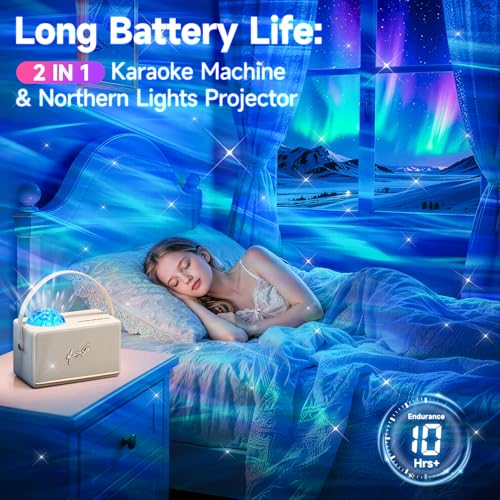 Image of Karaoke Machine for Kids Adults Teen with Aurora Light Projector, 16-Color 2 Karaoke Microphone for Kids Mini Karaoke Machine,6 Voice Changer Teen Girl Gifts Speaker with Microphone Wireless