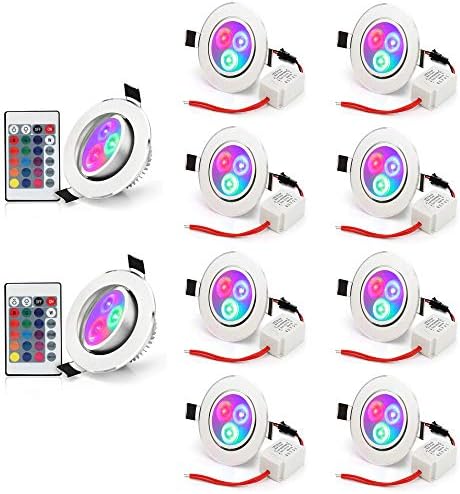 Dimmable LED Ceiling Lights Recessed Ceiling Downlights Spotlight 5W Color Changing RGB 2.4 inch with IR Remote Control [10 Pack]
