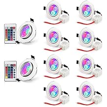 Pack of 10 LED Color Changing Recessed Lighting 3W RGB Downlight Ceiling Light with Remote Control