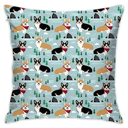 Mabell Beautifully Decorated Home Corgi Cannon Beach Corgi and Tricolored Corgis In Oregon Travel Dog Throw Pillow Case 18X18 Inches