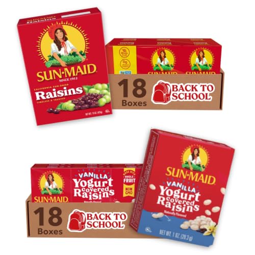 Image of Sun-Maid California Sun-Dried Raisins & Vanilla Yogurt Coated Raisins (6 Pack) Snack-Size Box - Dried Fruit Snack for Lunches and Snacks
