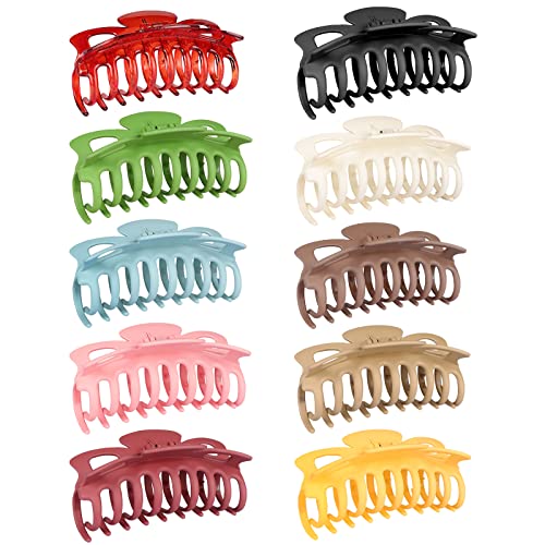 Magicsky-Large-Hair-Claw-Clips-10PCS-Big-Butterfly-Hair-Clip-42-Inch-Strong-Hold-Jaw-Banana-Clip-Hair-Bow-Clips-for-Thick-Thin-Curly-Hair-Accessories-for-Women-Girls-Matte-Black-Brown-Neutral