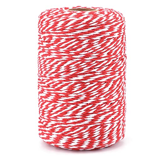 Image of jijAcraft Red and White Twine, 2MM Cotton Bakers String, 656Ft Gift Wrapping Twine, Holiday Crafts String for Christmas, Mothers Day, Birthday